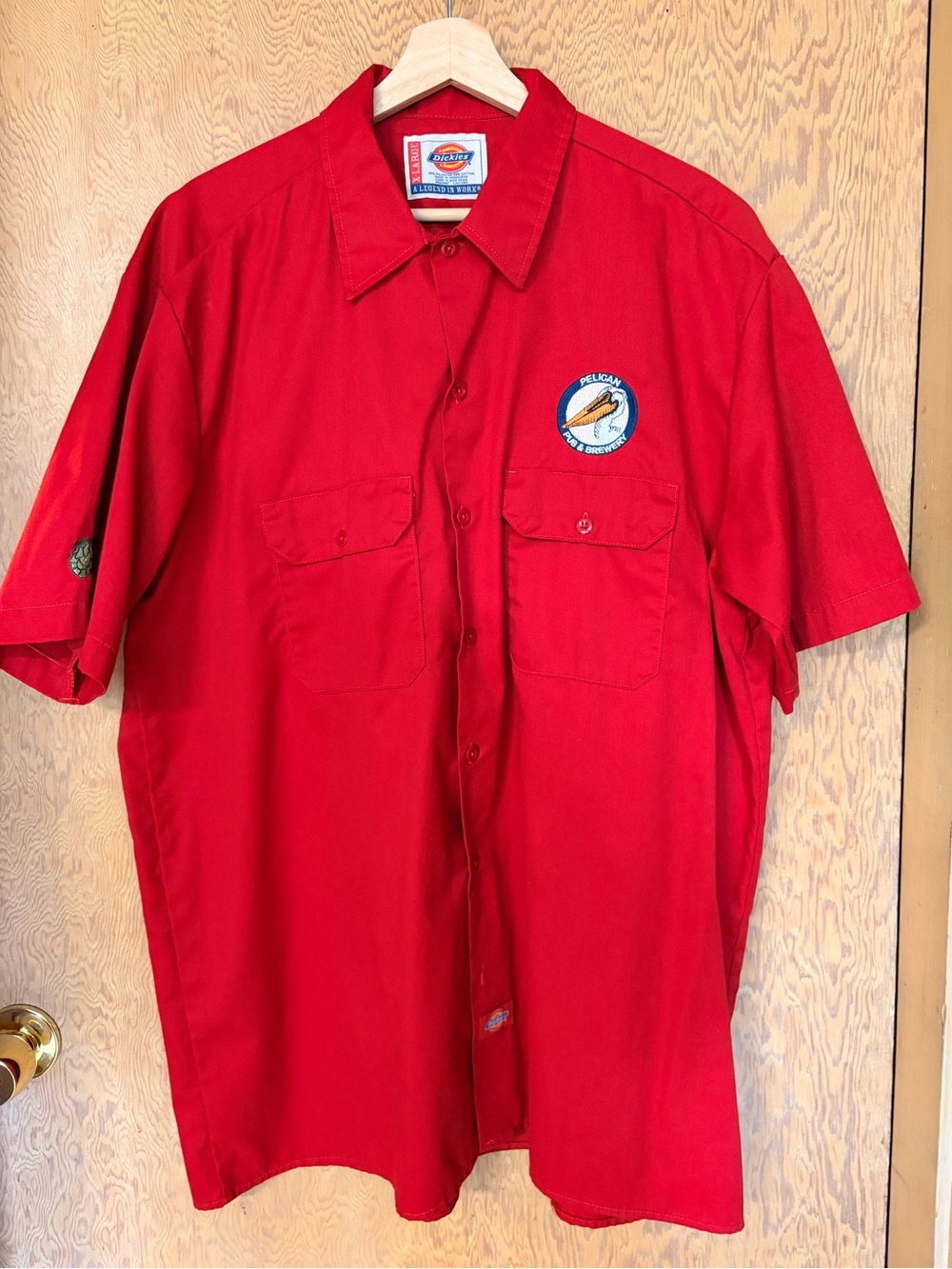 Dickies Red Short-Sleeve Button-Front Work Shirt with Patch